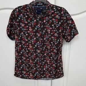 Denim & Flower Black Short-Sleeve Floral Button-Down Shirt